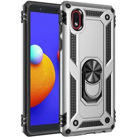 Gpack Samsung Galaxy A01 Core Vega Tank Koruma Standlı Yüzüklü Mıknatıslı Nano Glass Gümüş Cep Telefonu Kılıfı