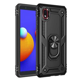 Gpack Samsung Galaxy A01 Core Vega Tank Koruma Standlı Yüzüklü Mıknatıslı Siyah Cep Telefonu Kılıfı