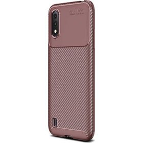 Gpack Samsung Galaxy A01 Negro Karbon Dizayn Nano Glass Kahverengi Silikon Cep Telefonu Kılıf