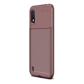 Gpack Samsung Galaxy A01 Negro Karbon Dizayn Nano Glass Kahverengi Silikon Cep Telefonu Kılıf