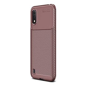 Gpack Samsung Galaxy A01 Negro Karbon Dizayn Nano Glass Kahverengi Silikon Cep Telefonu Kılıf