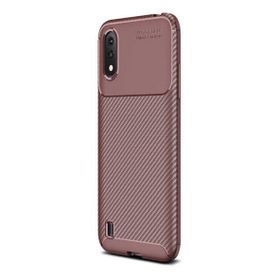 Gpack Samsung Galaxy A01 Negro Karbon Dizayn Nano Glass Kahverengi Silikon Cep Telefonu Kılıf