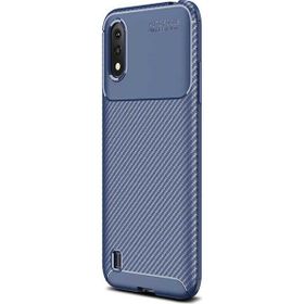 Gpack Samsung Galaxy A01 Negro Karbon Dizayn Nano Glass Lacivert Silikon Cep Telefonu Kılıf