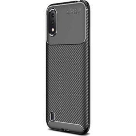 Gpack Samsung Galaxy A01 Negro Karbon Dizayn Nano Glass Siyah Silikon Cep Telefonu Kılıf