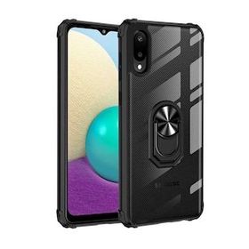 Gpack Samsung Galaxy A02 Vega Tank Koruma Standlı Yüzüklü Mıknatıslı Siyah Cep Telefonu Kılıfı