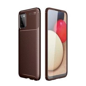 Gpack Samsung Galaxy A03S Negro Karbon Görünüm Korumalı Dizayn Silikon Kahverengi Cep Telefonu Kılıfı