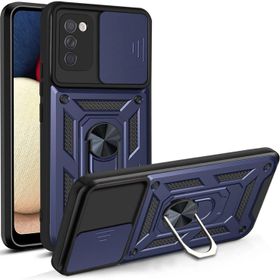 Gpack Samsung Galaxy A03s Sert Silikon Tank Aramid Sürgülü Vega Yüzüklü Lacivert Kılıf