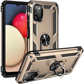 Gpack Samsung Galaxy A03S Vega Tank Standlı Yüzüklü Mıknatıslı Gold Cep Telefonu Kılıfı