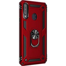 Gpack Samsung Galaxy A20s Çift Katman Zırh Koruma Yüzüklü Vega Nano Ekran Koruyucu Kırmızı Cep Telefonu Kılıf