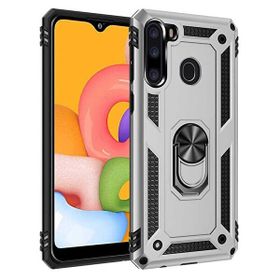 Gpack Samsung Galaxy A21 Tank Vega Standlı Yüzüklü Mıknatıslı Nano Glass Gümüş Cep Telefonu Kılıfı