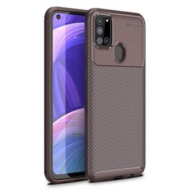 Gpack Samsung Galaxy A21s Negro Karbon Dizayn Silikon Kahverengi Kılıf