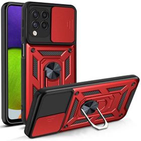 Gpack Samsung Galaxy A22 4G Tank Aramid Sürgülü Vega Yüzüklü Kırmızı Kılıf