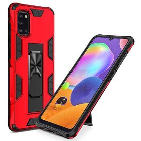 Gpack Samsung Galaxy A31 Volve Standlı Mıknatıslı Tank Koruma + Siyah Full Ekran Kırmızı Kılıf