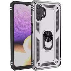 Gpack Samsung Galaxy A32 4G Vega Tank Koruma Standlı Yüzüklü Mıknatıslı Gümüş Cep Telefonu Kılıfı