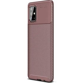 Gpack Samsung Galaxy A51 Negro Karbon Dizayn Nano Glass Kahverengi Silikon Cep Telefonu Kılıf