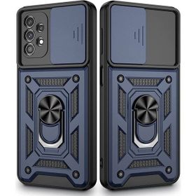 Gpack Samsung Galaxy A53 Sert Silikon Tank Aramid Sürgülü Vega Yüzüklü Lacivert Kılıf