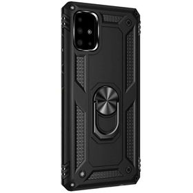 Gpack Samsung Galaxy A71 Vega Standlı Yüzüklü Mıknatıslı Siyah Silikon Cep Telefonu Kılıf