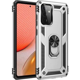 Gpack Samsung Galaxy A72 Vega Tank Koruma Standlı Yüzüklü Mıknatıslı Nano Glass Gümüş Kılıf