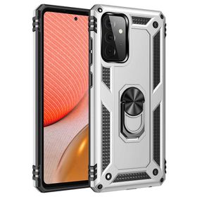 Gpack Samsung Galaxy A72 Vega Tank Koruma Standlı Yüzüklü Mıknatıslı Nano Glass Gümüş Kılıf