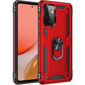 Gpack Samsung Galaxy A72 Vega Tank Koruma Standlı Yüzüklü Mıknatıslı Nano Glass Kırmızı Cep Telefonu Kılıfı