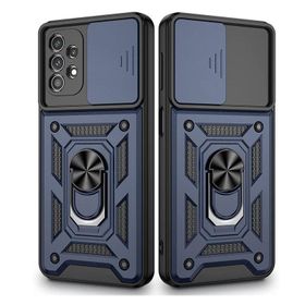 Gpack Samsung Galaxy A73 Sert Silikon Tank Aramid Sürgülü Vega Yüzüklü Lacivert Cep Telefonu Kılıfı