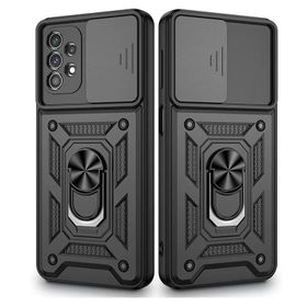 Gpack Samsung Galaxy A73 Sert Silikon Tank Aramid Sürgülü Vega Yüzüklü Siyah Cep Telefonu Kılıfı
