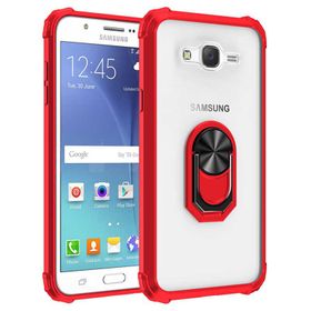 Gpack Samsung Galaxy J7 2015 Tank Koruma Vega Standlı Yüzüklü Mıknatıslı Kırmızı Cep Telefonu Kılıf