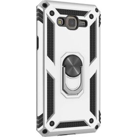 Gpack Samsung Galaxy J7 Core Tank Vega Standlı Yüzüklü Mıknatıslı Nano Glass Gümüş Kılıf