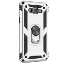 Gpack Samsung Galaxy J7 Core Tank Vega Standlı Yüzüklü Mıknatıslı Nano Glass Gümüş Kılıf