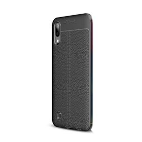 Gpack Samsung Galaxy M10 Niss Deri Görünümlü Siyah Silikon Kılıf