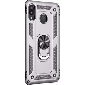 Gpack Samsung Galaxy M10S Vega Standlı Yüzüklü Mıknatıslı Nano Glass Gümüş Cep Telefonu Kılıf