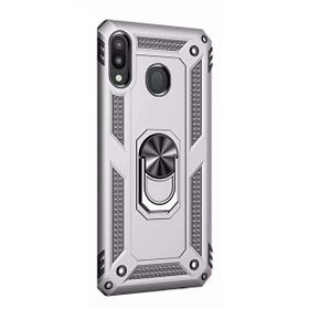 Gpack Samsung Galaxy M10S Vega Standlı Yüzüklü Mıknatıslı Nano Glass Gümüş Cep Telefonu Kılıf