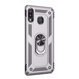 Gpack Samsung Galaxy M10S Vega Standlı Yüzüklü Mıknatıslı Nano Glass Gümüş Cep Telefonu Kılıf