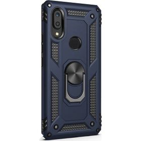Gpack Samsung Galaxy M10S Vega Standlı Yüzüklü Mıknatıslı Nano Glass Lacivert Cep Telefonu Kılıf