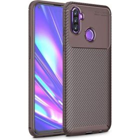 Gpack Samsung Galaxy M11 Negro Karbon Dizayn Silikon Kahverengi Kılıf