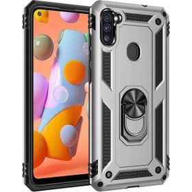 Gpack Samsung Galaxy M11 Vega Standlı Yüzüklü Mıknatıslı Nano Glass Gümüş Cep Telefonu Kılıfı