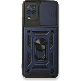 Gpack Samsung Galaxy M12 Tank Aramid Sürgülü Vega Yüzüklü Lacivert Kılıf