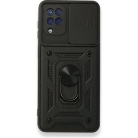 Gpack Samsung Galaxy M12 Tank Aramid Sürgülü Vega Yüzüklü Nano Siyah Kılıf