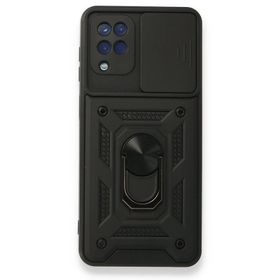 Gpack Samsung Galaxy M12 Tank Aramid Sürgülü Vega Yüzüklü Nano Siyah Kılıf
