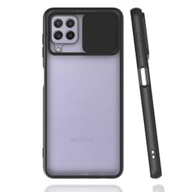 Gpack Samsung Galaxy M22 Kamera Sürgülü Kapatmalı Silikon Siyah Kılıf