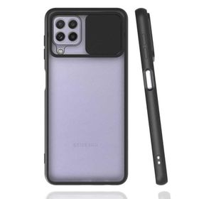 Gpack Samsung Galaxy M22 Kamera Sürgülü Kapatmalı Silikon Siyah Kılıf