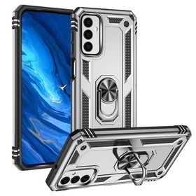 Gpack Samsung Galaxy M23 Vega Sert Silikon Tank Standlı Yüzüklü Mıknatıslı Gümüş Kılıf