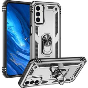 Gpack Samsung Galaxy M23 Vega Sert Silikon Tank Standlı Yüzüklü Mıknatıslı Gümüş Kılıf