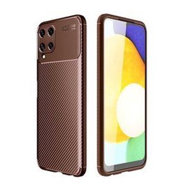 Gpack Samsung Galaxy M32 4G Negro Karbon Görünüm Dizayn Silikon Kahverengi Kılıf