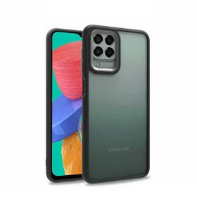 Gpack Samsung Galaxy M33 Flora Sert Silikon Arkası Cam Şeffaf Lacivert Kılıf
