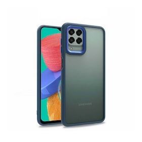 Gpack Samsung Galaxy M33 Flora Sert Silikon Arkası Cam Şeffaf Lacivert Kılıf