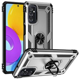 Gpack Samsung Galaxy M52 Vega Tank Standlı Yüzüklü Mıknatıslı Gümüş Kılıf