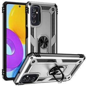 Gpack Samsung Galaxy M52 Vega Tank Standlı Yüzüklü Mıknatıslı Gümüş Kılıf