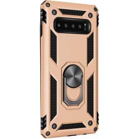 Gpack Samsung Galaxy S10 Çift Katmanlı Tank Yüzüklü Mıknatıslı Vega Kapak Gold Cep Telefonu Kılıf