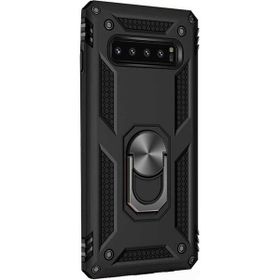 Gpack Samsung Galaxy S10 Çift Katmanlı Tank Yüzüklü Mıknatıslı Vega Kapak Siyah Cep Telefonu Kılıf
